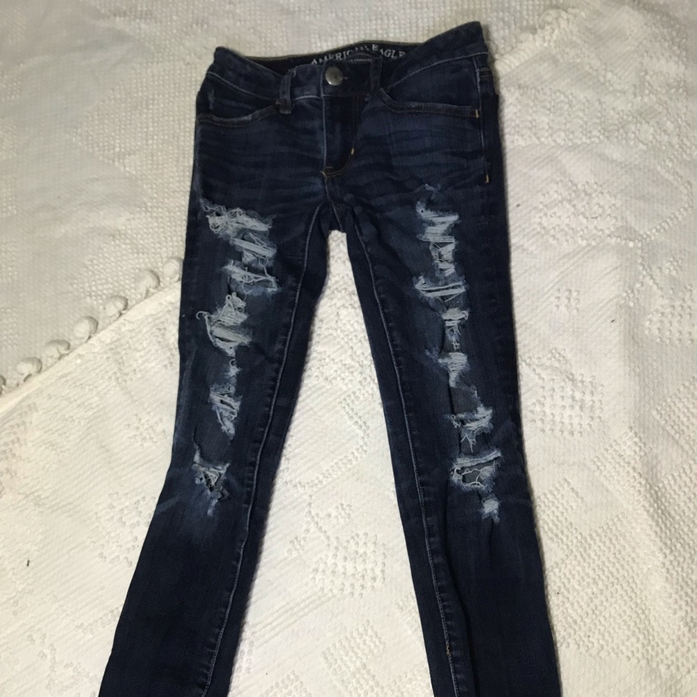 Ripped Dark Blue American Eagle Jeans